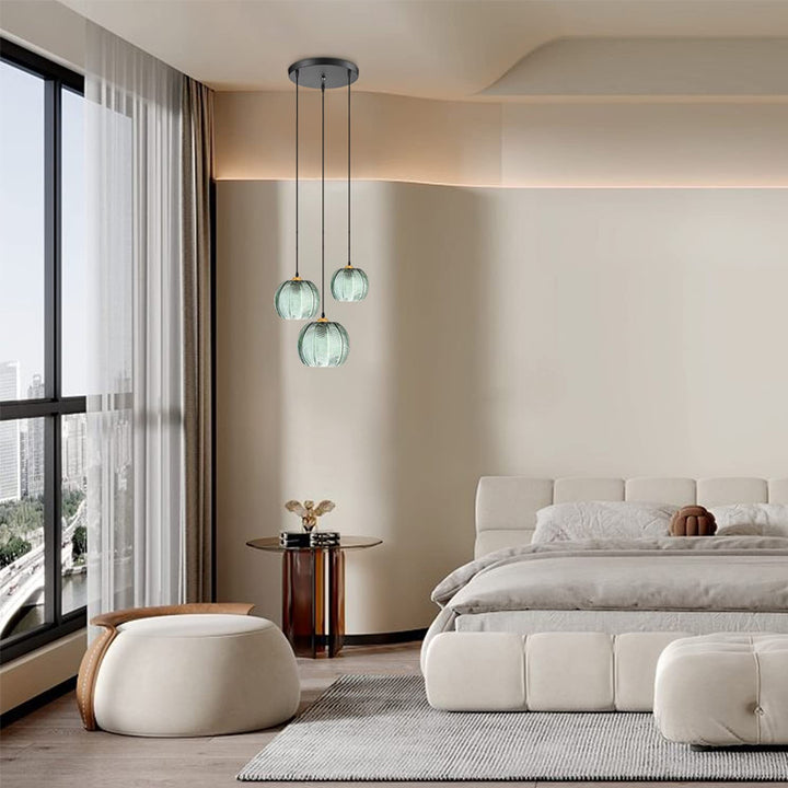 KCO 3-Light Modern Green Striped Glass Pendant Light (L7089)