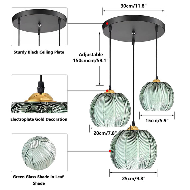 KCO 3-Light Modern Green Striped Glass Pendant Light (L7089)