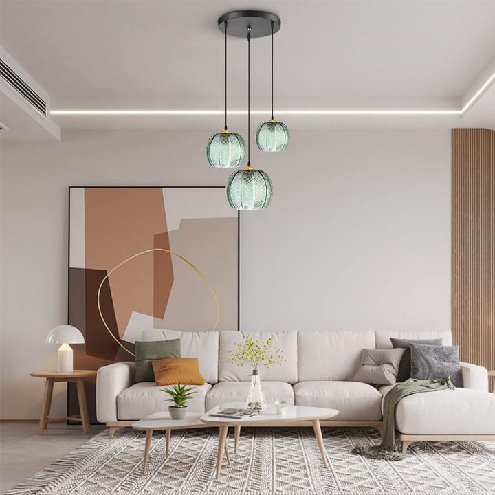 KCO 3-Light Modern Green Striped Glass Pendant Light (L7089)