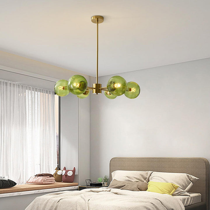 KCO Green and Brass Blown Sputnik Chandelier with 6 Lights (L7163)
