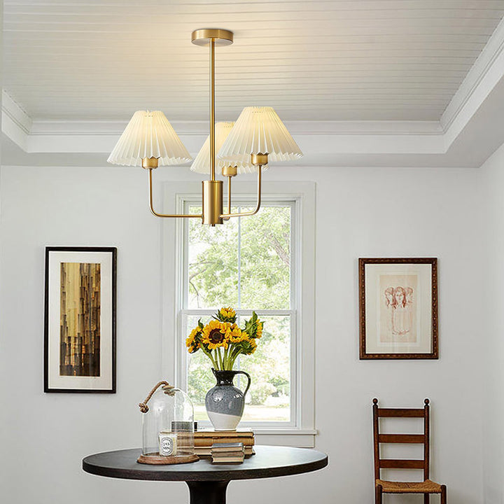 KCO White Fabric Lampshades Golden Sputnik Chandelier (L7169)