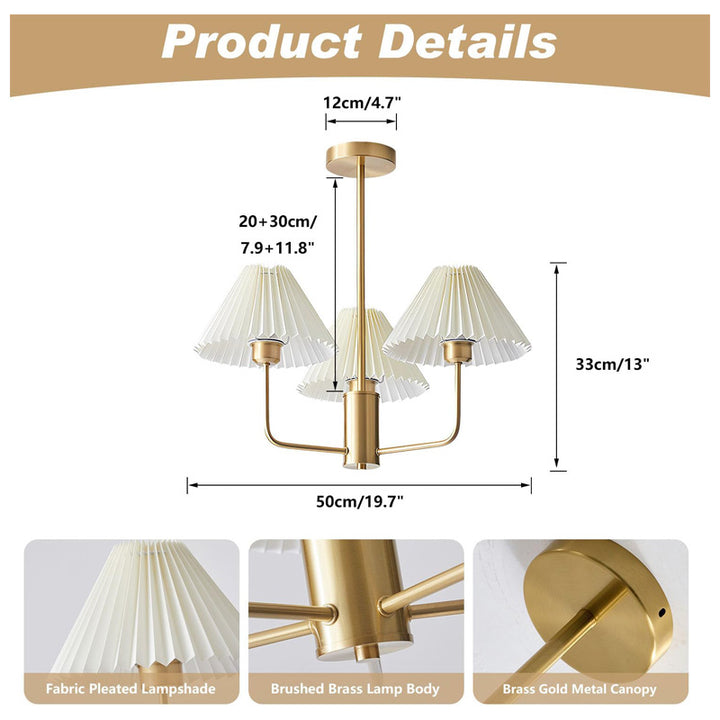 KCO White Fabric Lampshades Golden Sputnik Chandelier (L7169)