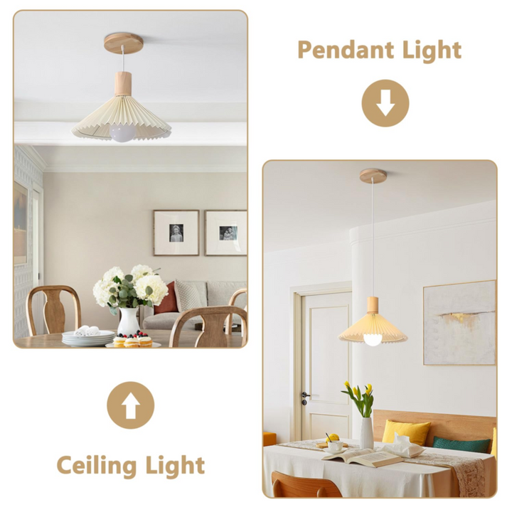 KCO Farmhouse White Fabric Striped Wooden Pendant Light(L7173)