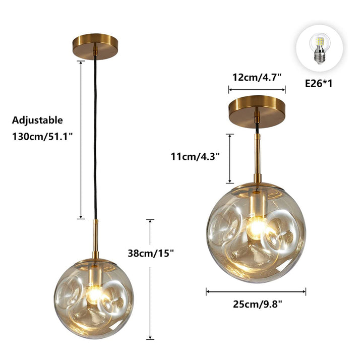 KCO Modern Irregular 9.8 Amber Globe Hanging Pendant Light (L7080)