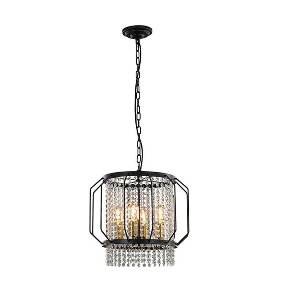 Farmhouse Black Chandelier wiht Metal Crystal