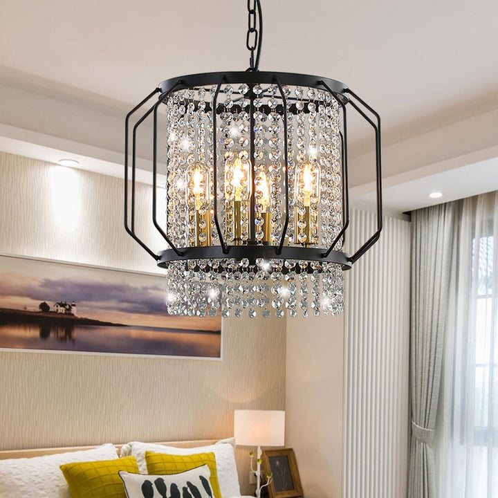 Farmhouse Black Chandelier wiht Metal Crystal