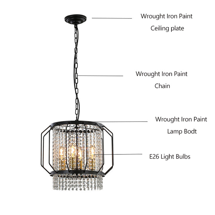 Farmhouse Black Chandelier wiht Metal Crystal