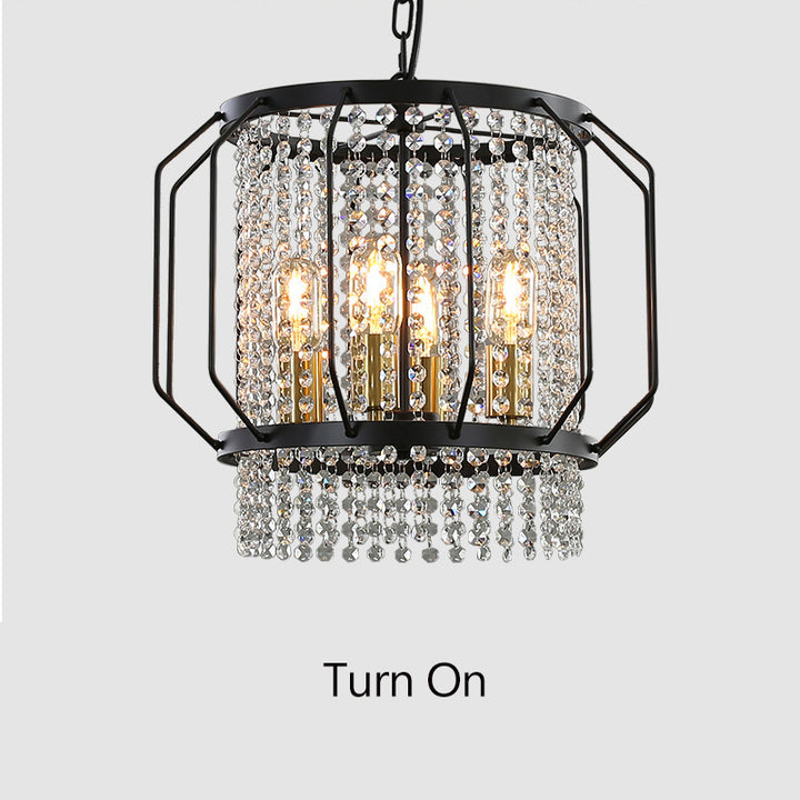 Farmhouse Black Chandelier wiht Metal Crystal