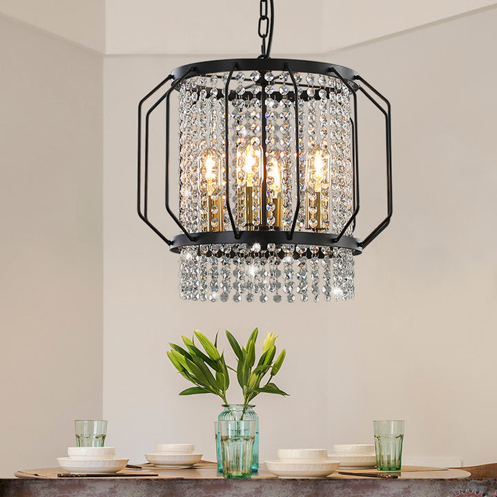 Farmhouse Black Chandelier wiht Metal Crystal