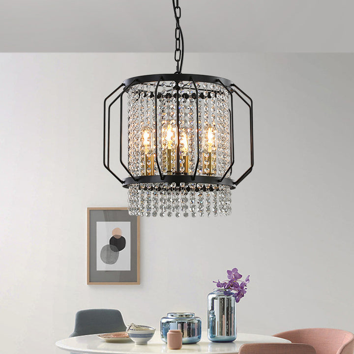 Farmhouse Black Chandelier wiht Metal Crystal