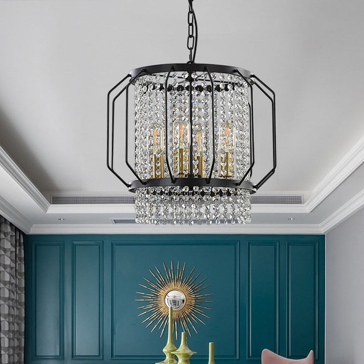 Farmhouse Black Chandelier wiht Metal Crystal