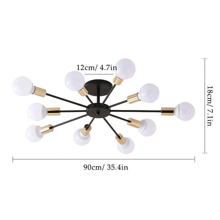 KCO Mid Century Black White Flush Mount 10-Light Ceiling Light  (C9035)