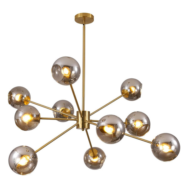 KCO Gold Sputnik Chandelier with Open Smoke Grey Lampshades (L7172)