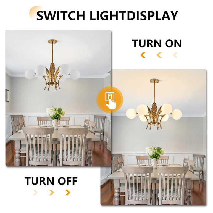 KCO Vintage Gold Chrome Leafs Sputnik Chandelier with 6 Lights (L7162)