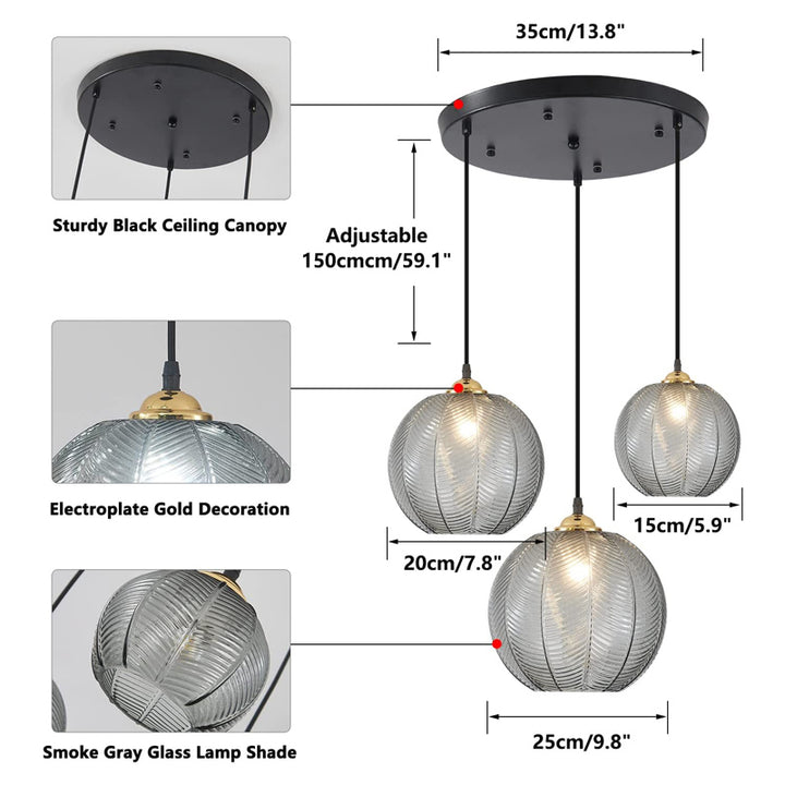 KCO 3 lights Modern Green Striped Glass Pendant Light (L7089)