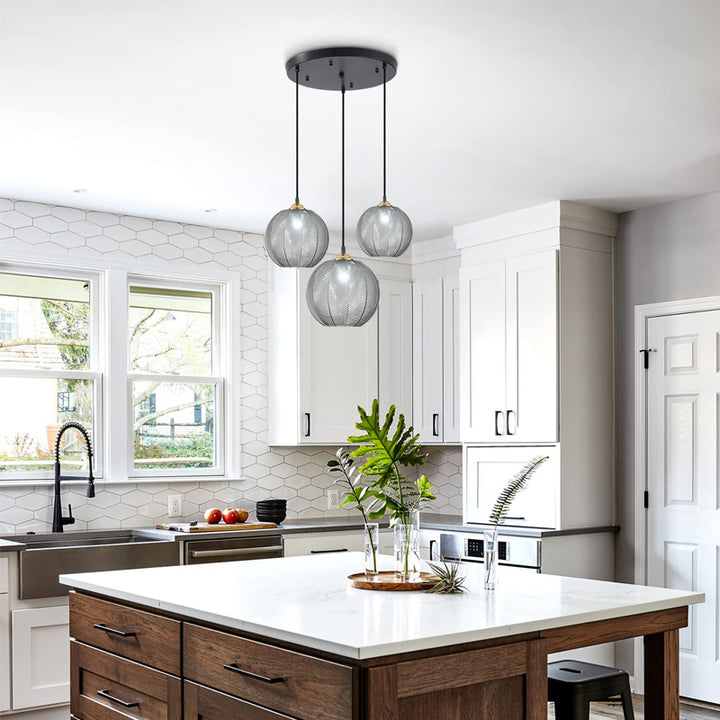 KCO 3 lights Modern Green Striped Glass Pendant Light (L7089)
