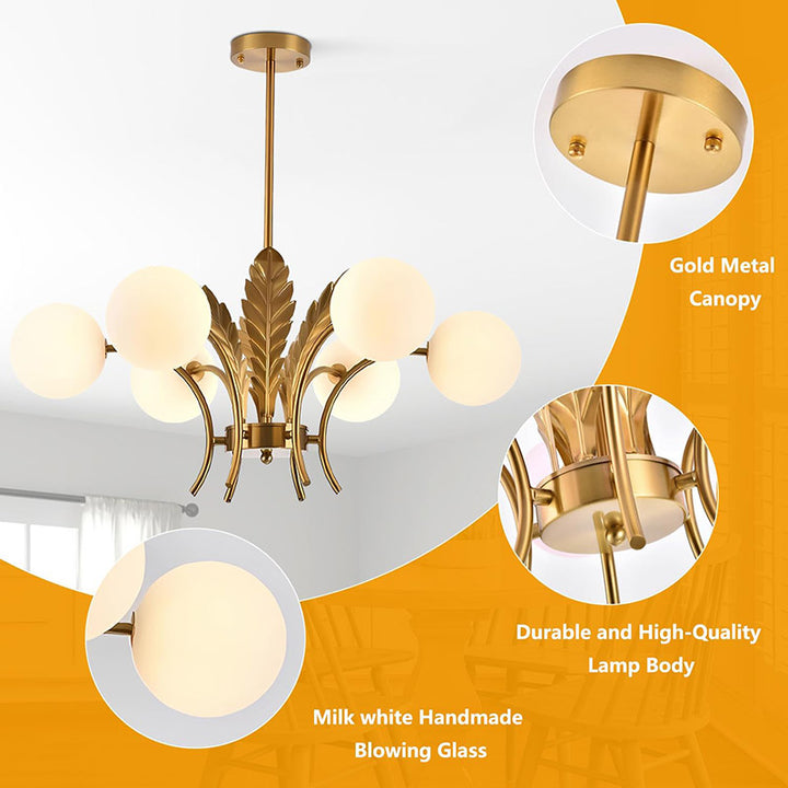 KCO Vintage Gold Chrome Leafs Sputnik Chandelier with 6 Lights (L7162)