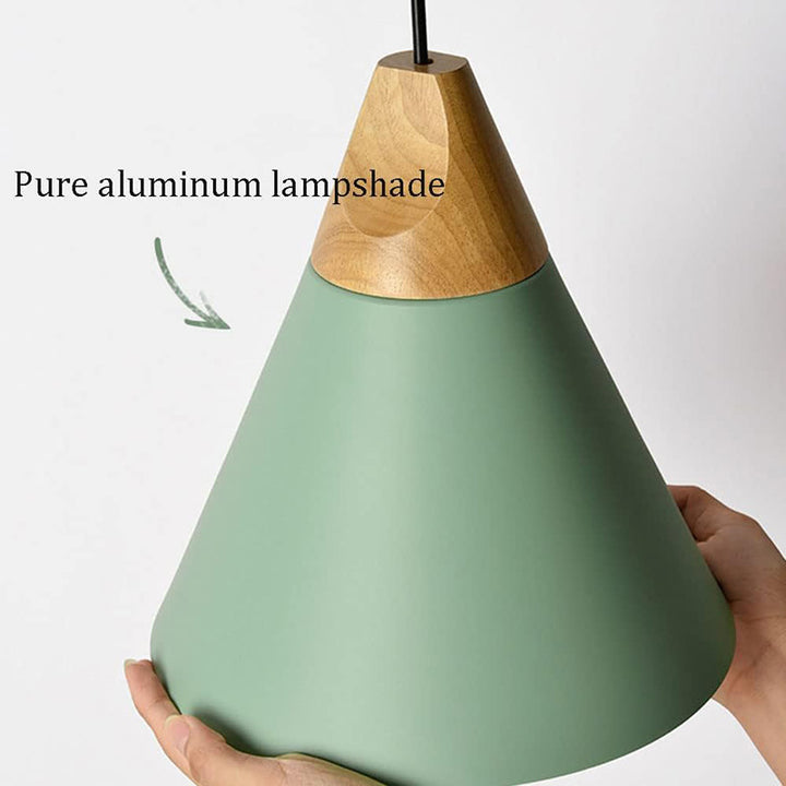 KCO Green Wooden Cone Pendant Light (L7072-Green)