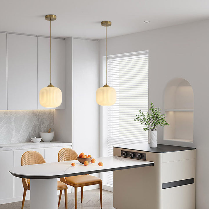 KCO Modern Gold White Pendant Light Antique Brass Milk Glass (L7161)