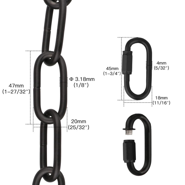 KCO 6ft Black Light Fixture Metal Chain with 2 Connection Locks