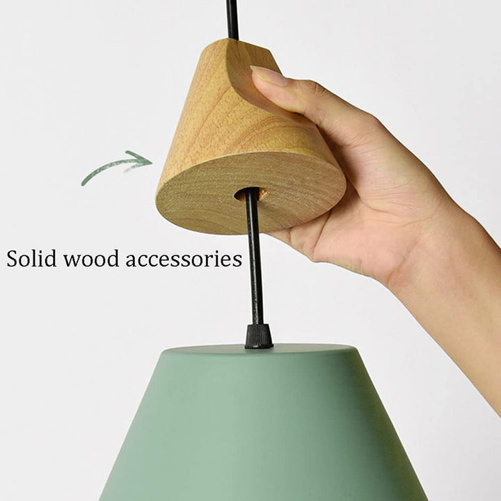 KCO Green Wooden Cone Pendant Light (L7072-Green)