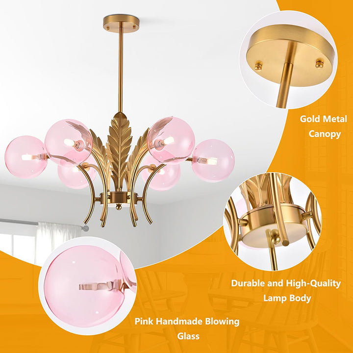 KCO Vintage Gold Chrome Leafs Sputnik Chandelier with 6 Lights (L7162)