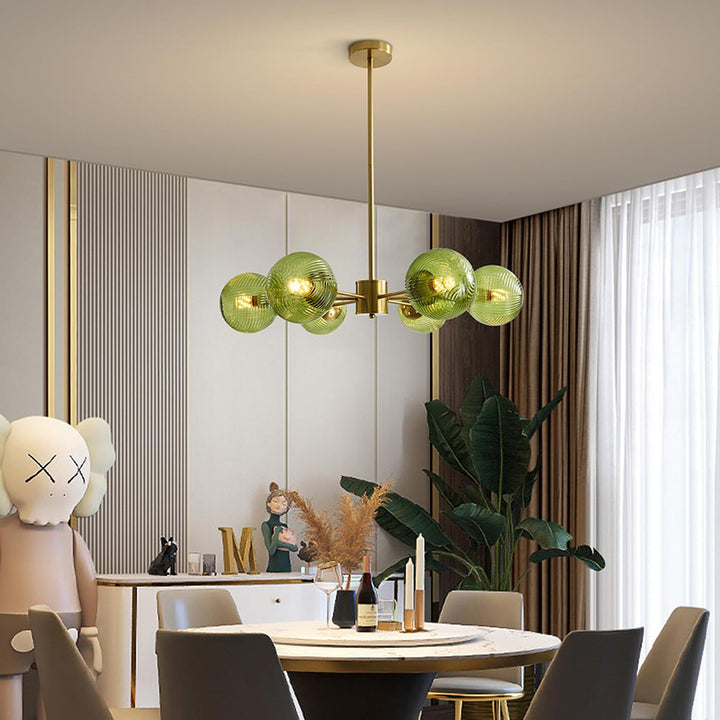KCO Green and Brass Blown Sputnik Chandelier with 6 Lights (L7163)