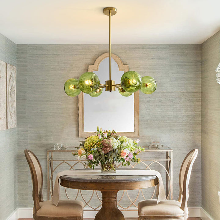 KCO Green and Brass Blown Sputnik Chandelier with 6 Lights (L7163)