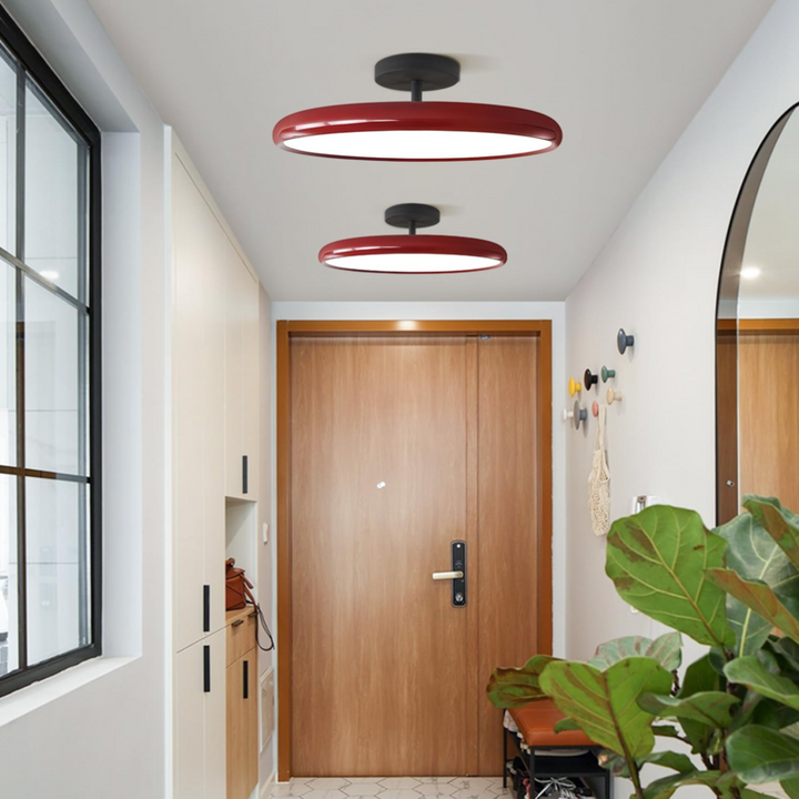 mid century modern red metal flush mount ceiling light