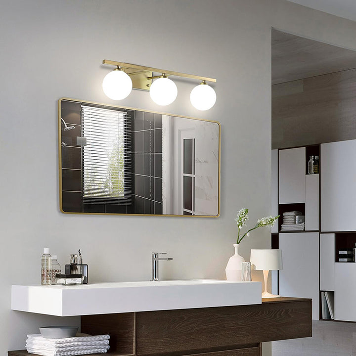 KCO Brass Vanity Mirror Sconces with Frosted Glass Globes (W8074)