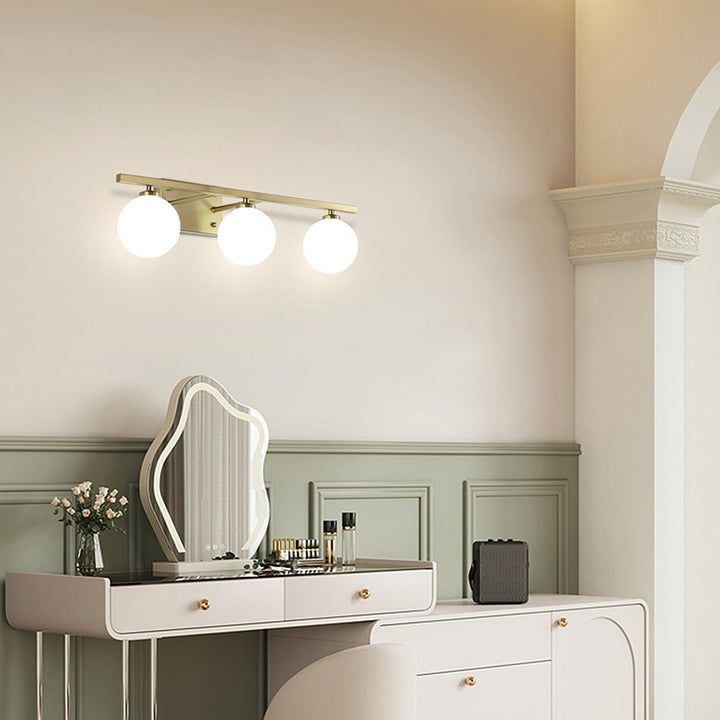 KCO Brass Vanity Mirror Sconces with Frosted Glass Globes (W8074)