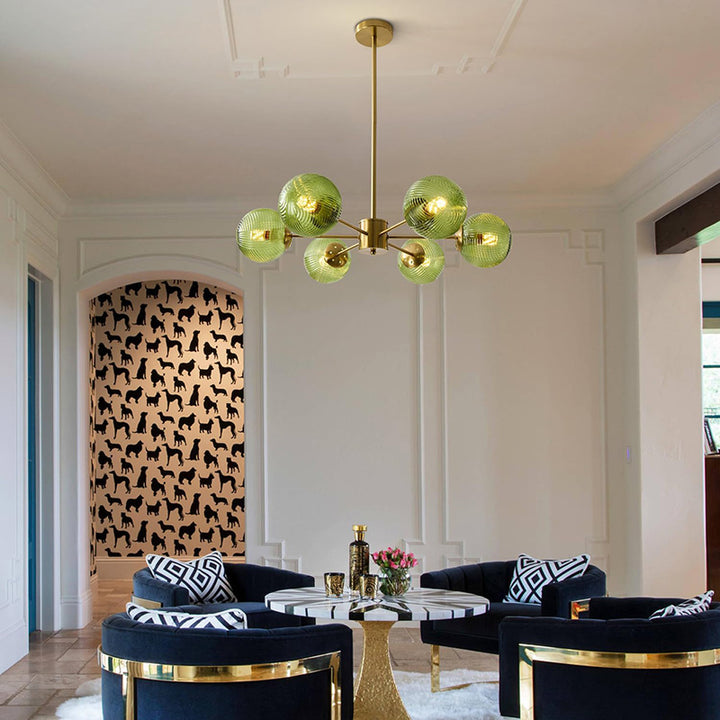 KCO Green and Brass Blown Sputnik Chandelier with 6 Lights (L7163)