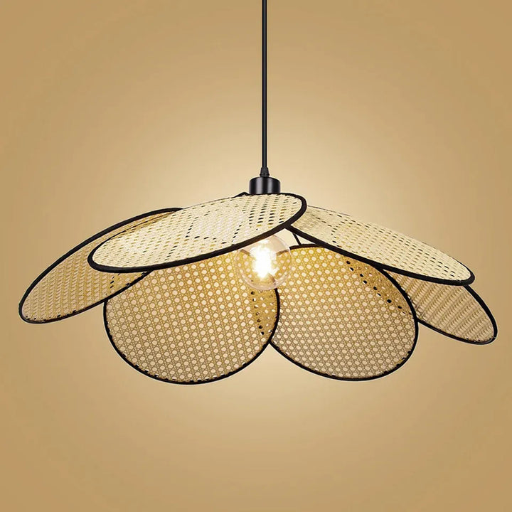 KCO Natural Rattan Petal Pendant Light Woven Chandelier (L7078)