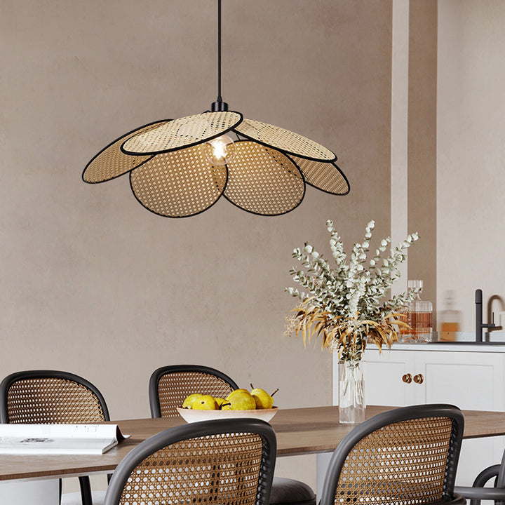 KCO Natural Rattan Petal Pendant Light Woven Chandelier (L7078)