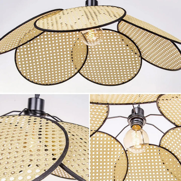 KCO Natural Rattan Petal Pendant Light Woven Chandelier (L7078)