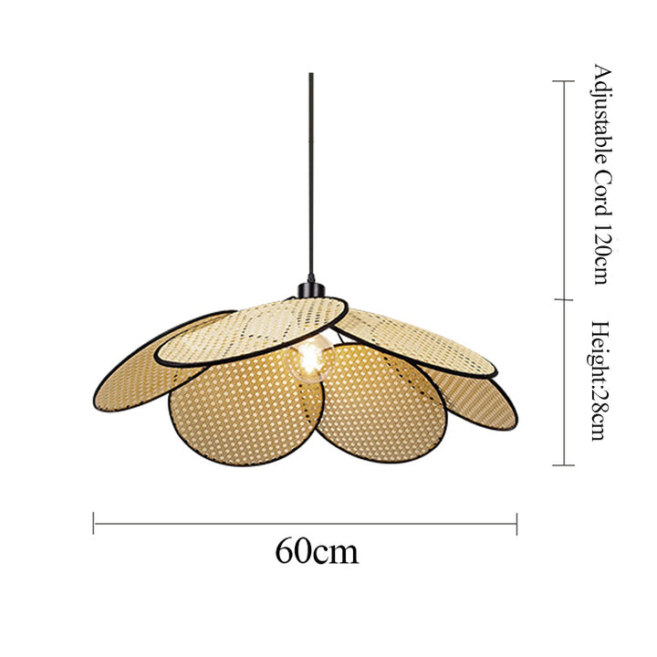 KCO Natural Rattan Petal Pendant Light Woven Chandelier (L7078)