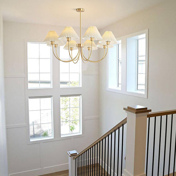 KCO White Pleated Fabric Brass Sputnik Chandelier (L7167)