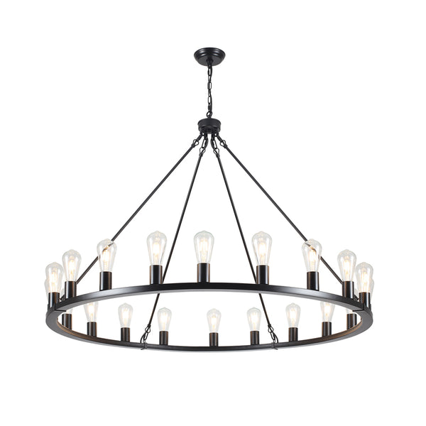 KCO Wheel Chandelier Black Round Farmhouse Pendant Light(L7079)